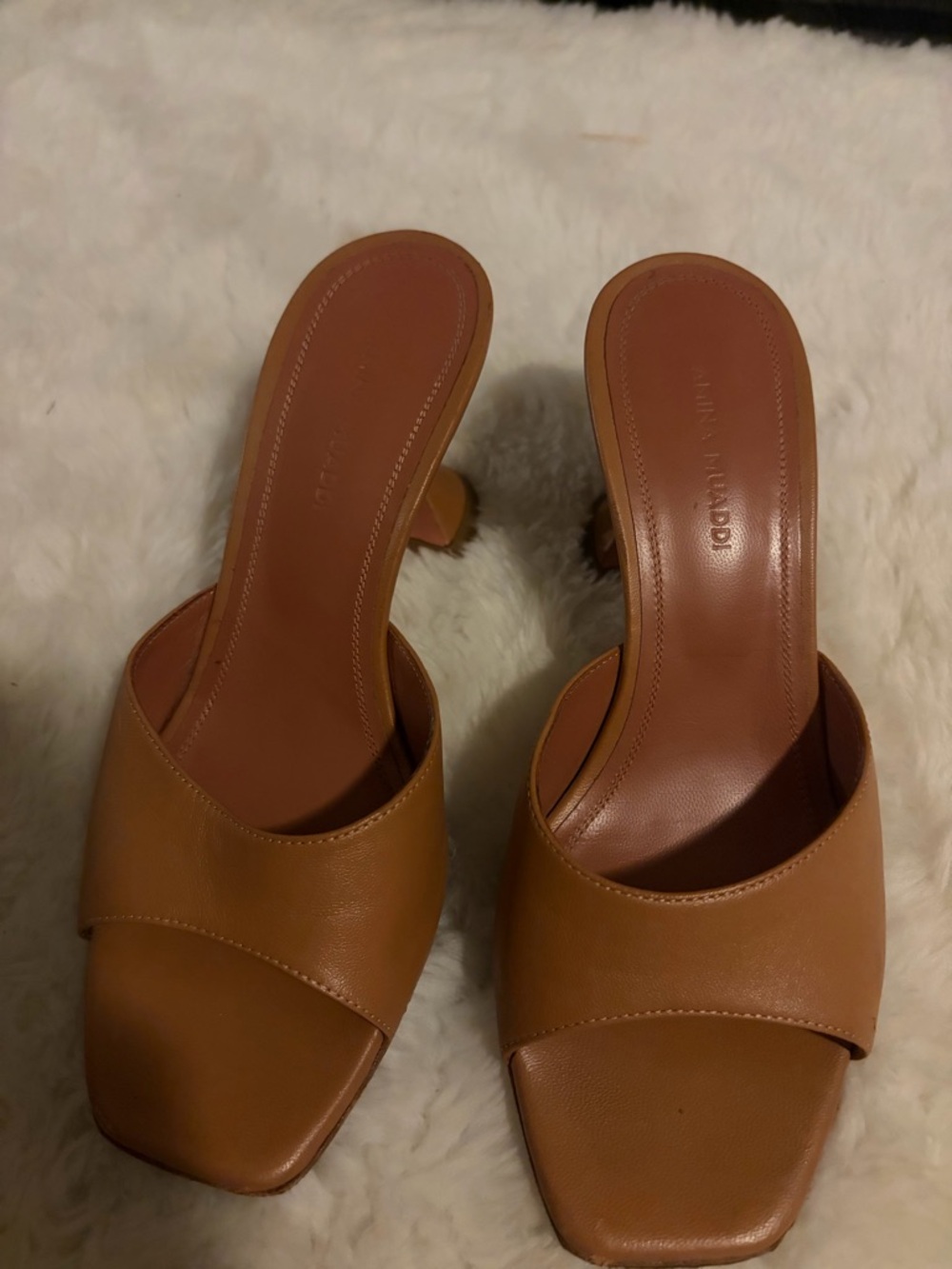 Amina Muaddi Brown Leather Slide Sandals - Women's